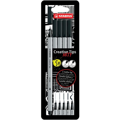 Stabilo Creative Tips ARTY BLACK, kartonska &amp;scaron;katla za 5, (21655660) Slike