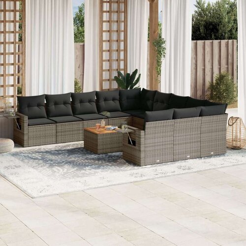  12-dijelni set vrtnih sofa od poliratana s jastucima sivi Slike