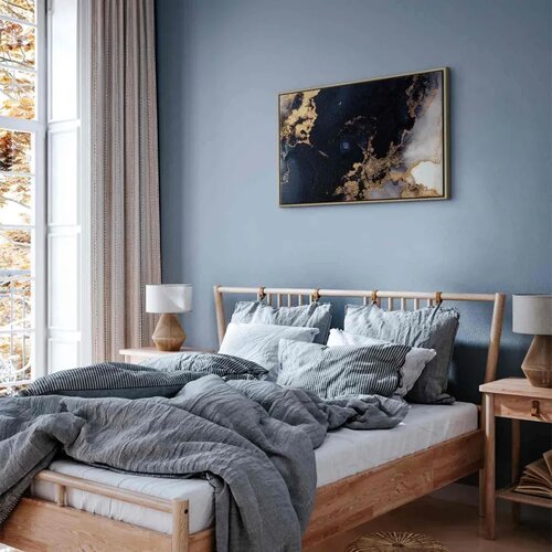  Slika - Marble and navy blue &amp;ndash; abstract textured pattern inspired by the starry sky 60x40 U prirodnom drvenom okviru Slike