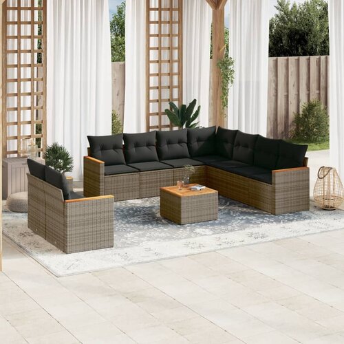 vidaXL 10-dijelni set vrtnih sofa od poliratana s jastucima sivi Cijene