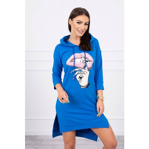 Kesi Dress with a longer back and a colorful print of purple-blue Slike