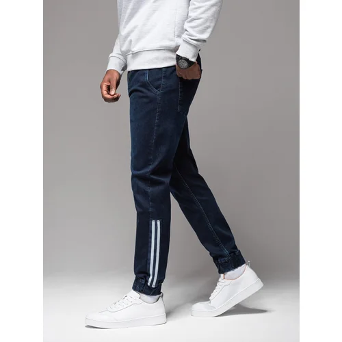 Ombre Men's denim joggers with asymmetrical stitching - blue