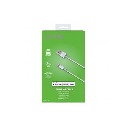 Celly USBLIGHT kabl za punjač USB A (mu&amp;scaron;ki) na lightning (mu&amp;scaron;ki) 1m beli Slike