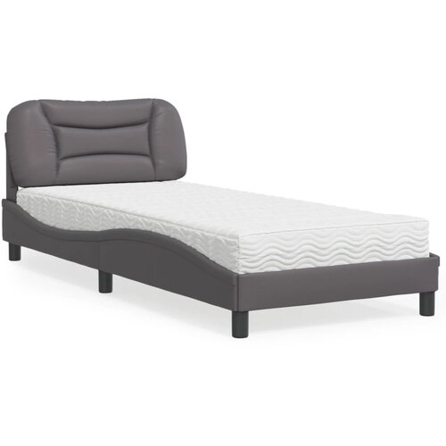 VidaXL Postelja z vzmetnico siva 90x200 cm umetno usnje Slike