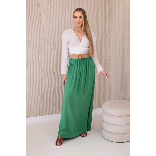 Kesi Women&amp;#039;s viscose skirt with decorative belt - green Slike