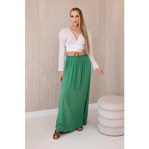 Kesi Women's viscose skirt with decorative belt - green