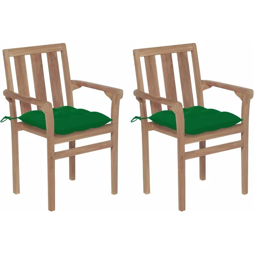  Vrtne stolice sa zelenim jastucima 2 kom od masivne tikovine