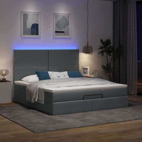 vidaXL Otomanski posteljni okvir z vzmetnico siv 180x200 cm blago Cene