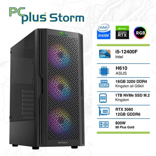 PCPLUS Storm i5-12400F 16GB 1TB NVMe SSD GeForce RTX 3060 OC 12GB RGB gaming namizni računalnik Cene