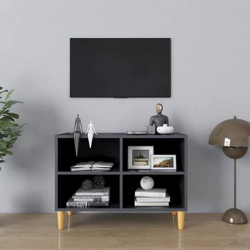 TV ormarić s drvenim nogama visoki sjaj sivi 69,5 x 30 x 50 cm