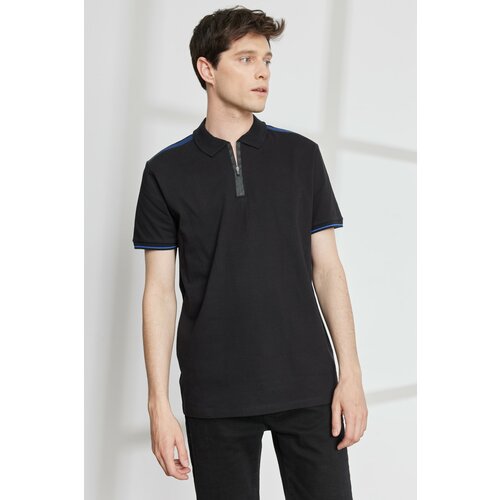 ALTINYILDIZ CLASSICS Men's Black Slim Fit Slim Fit Polo Neck Short Sleeve Cotton T-Shirt. Slike