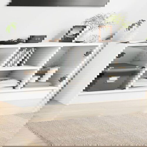 The Living Store TV omarica s steklenimi vrati bela 102x37x42 cm - TV Omarica, (21499047) Cene