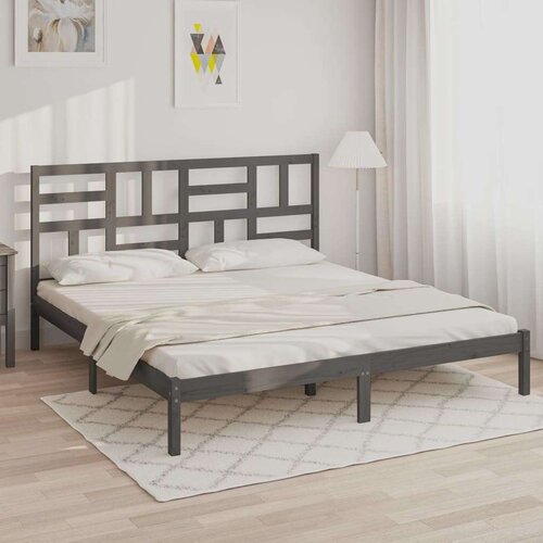  Posteljni okvir siv iz trdnega lesa 200x200 cm, (20684441) Slike
