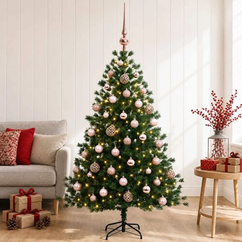  Umjetno božićno drvce s kuglicom 150 cm 150 LED lampica - 150 cm s LED-ima i ružičastim lopticama Cene