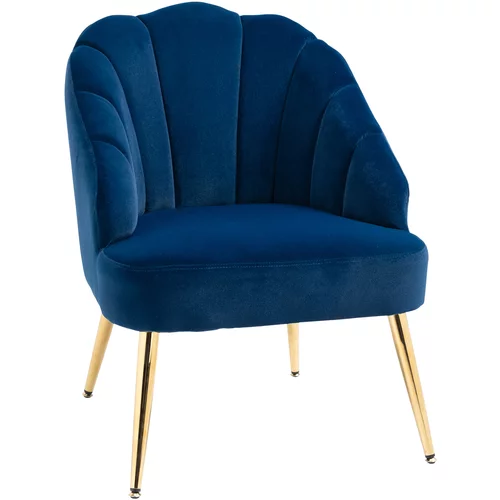 HOMCOM oblazinjen fotelj s školjkastim naslonom, žametni fotelj za dnevno sobo s pozlačenimi nogami, modri, (20745159)