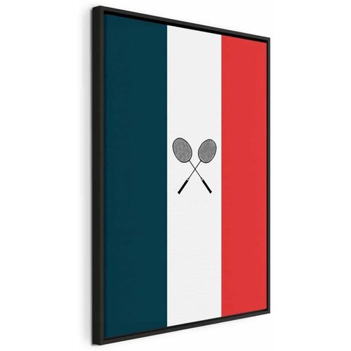  Slika - Black Badminton Rackets Against the Backdrop of the French Flag 40x60 U crnom drvenom okviru Cene