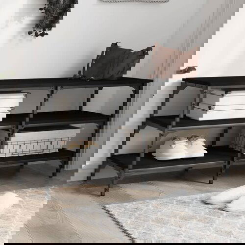 VidaXL Klupa za cipele crna 100x38 5x49 cm od konstruiranog drva Slike