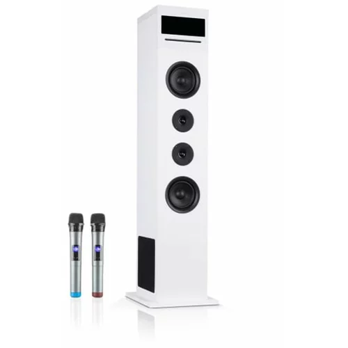 Auna Karaboom 100 Sing, stolpni zvočnik za karaoke, maks. 120 W, CD predvajalnik, 2 brezžična mikrofona, bela