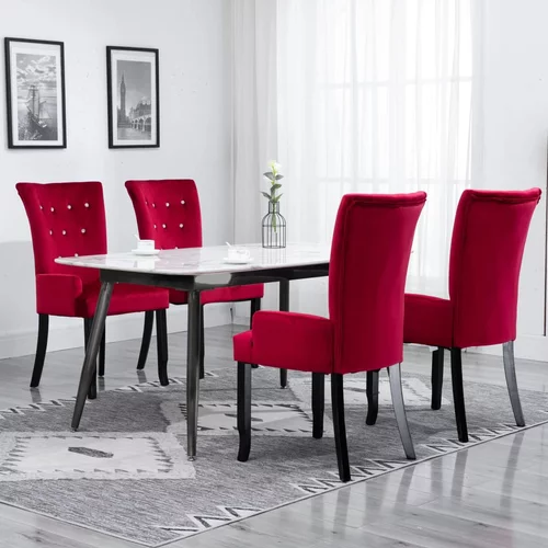  Jedilni stol z naslonjali za roke 4 kosi rdeč žamet