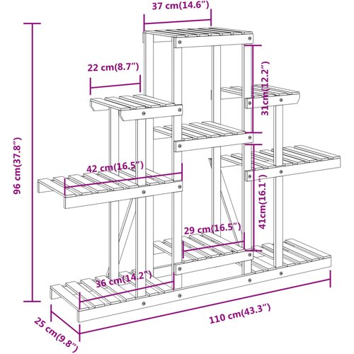  Stalak za cvijeće 110 x 25 x 96 cm od masivne jelovine Slike