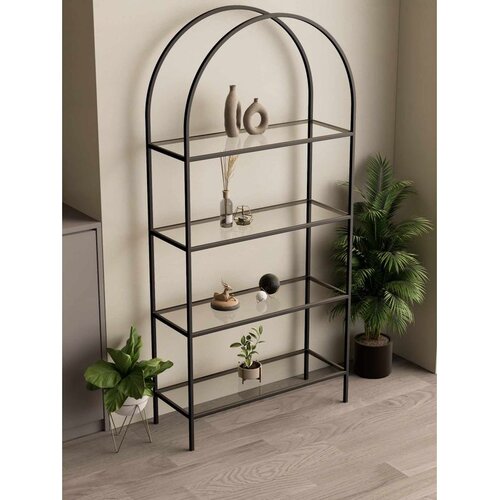 Hanah home Linda polica za knjige 80 &amp;times; 172 &amp;times; 30 cm, crna / providno staklo Slike