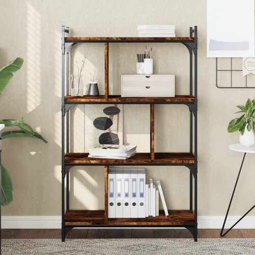  The living store knjižna omara 4-nadstropna dimljen hrast 76x32x123 cm inž. les - knjižna omara, (21499572) Cene