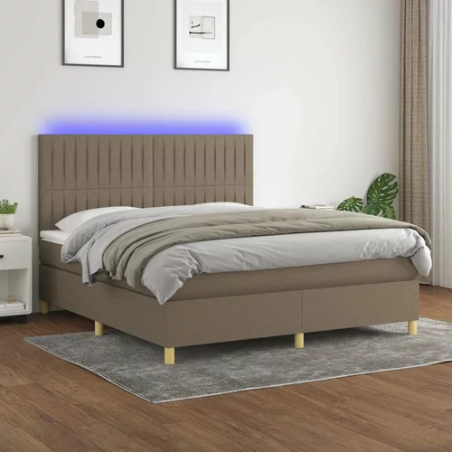  Box spring postelja z vzmetnico LED taupe 160x200 cm blago, (20898943)