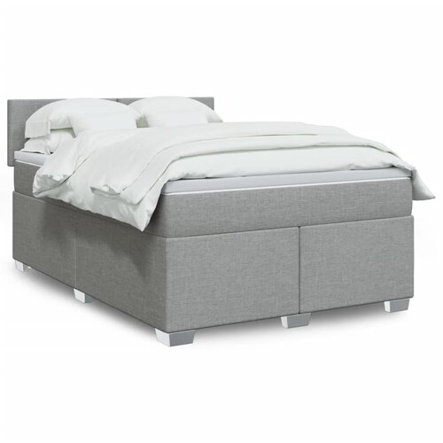 VidaXL Box spring postelja z vzmetnico svetlo siva 140x200 cm blago Slike