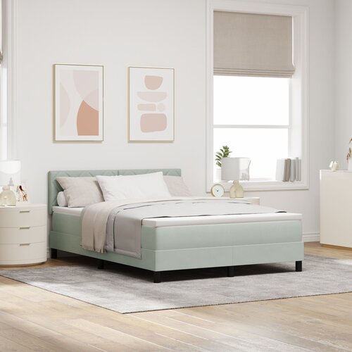 VidaXL Box Spring Krevet s Madracem &amp;amp; LED Svjetlom Svjetlosiva 140x200 cm Bar&amp;scaron;un Slike