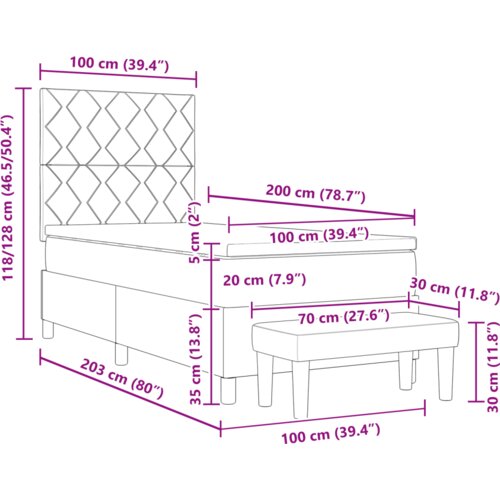  Krevet s nadmadracem i klupicom tamno smeđi 100x200 cm tkanina Slike