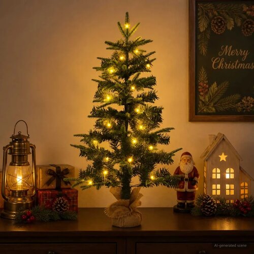 Mini božićno drvce 45 cm 25 LED lampica Topla bijela PVC i PE - Zelena 45 cm s LED svjetlima Slike