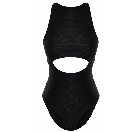 Trendyol Black Halter Neck Cut Out/Windowed Textured Swimsuit Cene