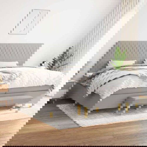  Box spring postelja z vzmetnico svetlo siva 200x200 cm blago, (20894530) Slike