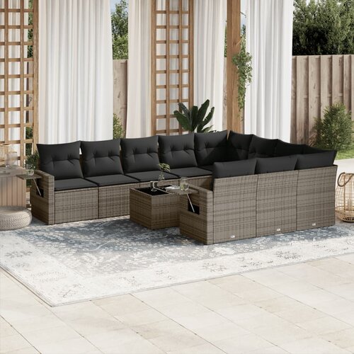 vidaXL 11-dijelni set vrtnih sofa od poliratana s jastucima sivi Cijene