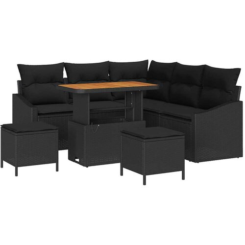 vidaXL 8-dijelni vrtni sofa set s jastučićima Crni poli ratan akacija, 2-sjedna vrtna sofa s jastučićima Crni poli ratan, 3-dijelni vrtni blagovaonski set s jastučićima Crni poli ratan akacija Cijene
