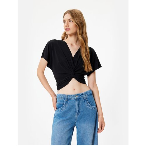 Koton Crop Blouse Knot Detailed V-Neck Short Bat Sleeve Cene