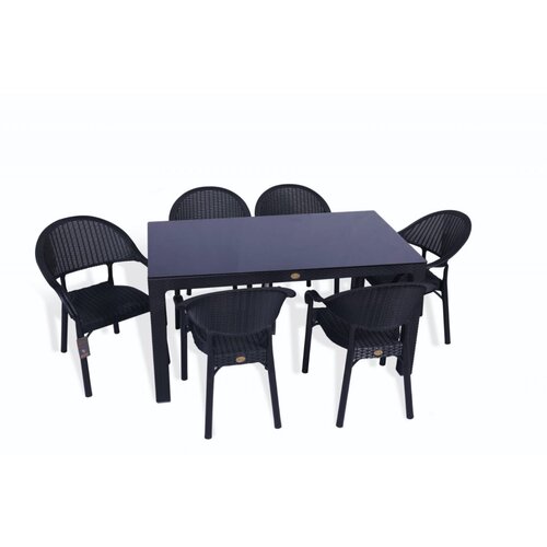  Bastenski set bambu 6 stolice i sto 150x90 sa staklom crna Cene
