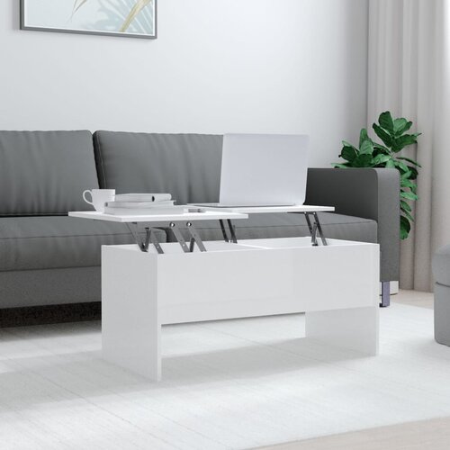VidaXL Klubska mizica visok sijaj bela 102x50,5x46,5 cm konstr. les Slike