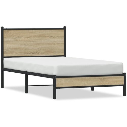 VidaXL Kovinski posteljni okvir z vzglavjem sonoma hrast 100x190 cm Slike