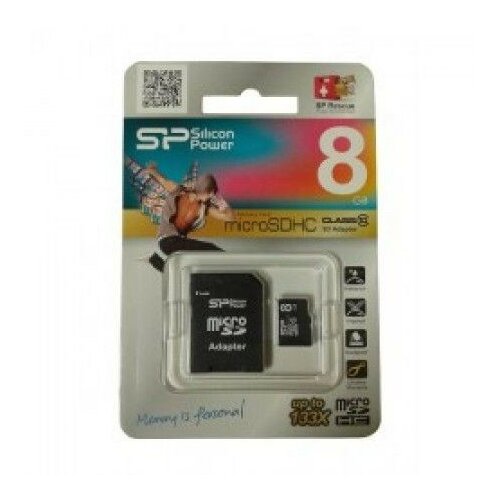 Silicon Power 8GB MicroSDHC C10 + SD adapter 8808 ( MCSP8G10A/Z ) Slike