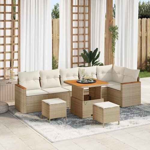 vidaXL Vrtna sedežna garnitura z blazino 9 pcs Bež Poly ratan Cene
