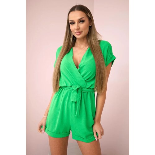Kesi Włoski Short jumpsuit tied at the waist light green Slike