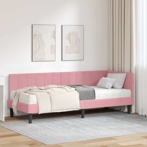 vidaXL Kutni okvir kreveta s madracem Ružičasta 80 x 200 cm Baršun Cene