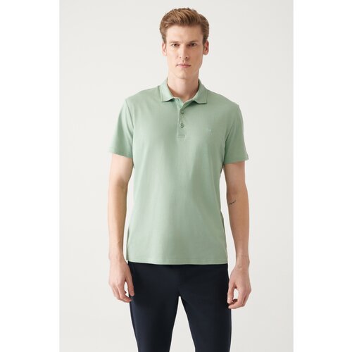 Avva Men's Water Green 100% Cotton Standard Fit Normal Cut 3 Buttons Anti-roll Polo T-shirt Slike