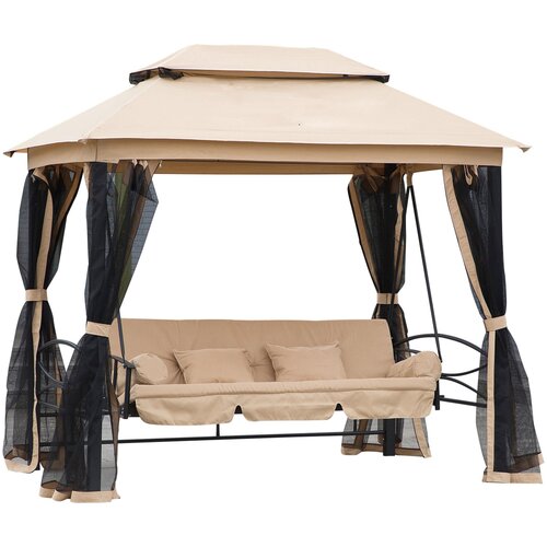 Outsunny gugalnica za 3 sedeže in enojno leži&amp;scaron;če Gazebo Cover s komarnikom in blazinami 256x172x248cm bež, (20752987) Slike