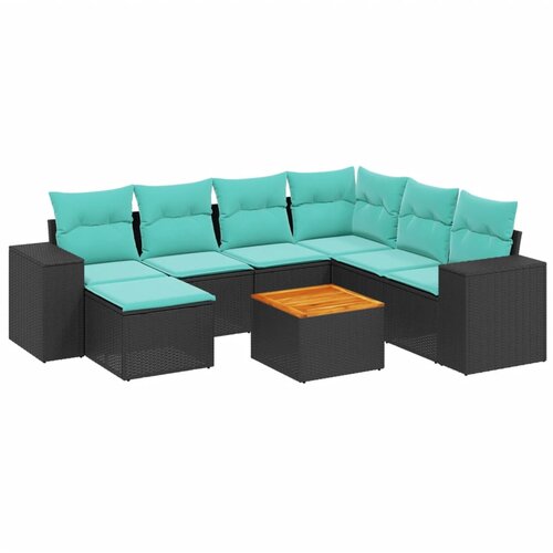 vidaXL Vrtni set od 8 dijelova s jastucima crni poliratan - Crna corner + 3x middle + 2x sofa + table + footstool 1 Cene