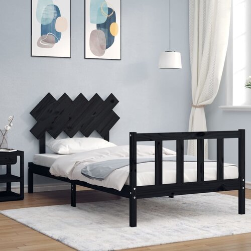 VidaXL Okvir za krevet s uzglavljem crna 100x200 cm od masivnog drva Slike