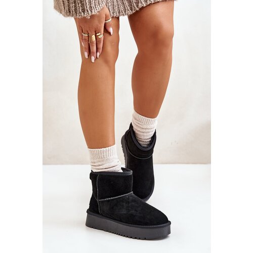 FG2 Women's Suede Snow Boots On Platform Above Ankle Black Rianaella Cene