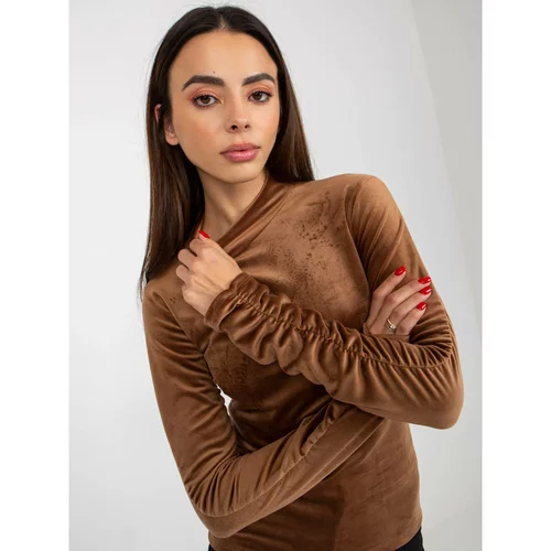 Fashion Hunters RUE PARIS brown velvet blouse with ruffled sleeves