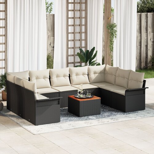 VidaXL set od 10 vrtnih sofa s jastučićima crni poli rattan akacija Slike